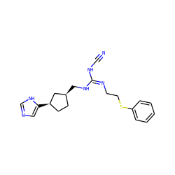 N#CN/C(=N/CCSc1ccccc1)NC[C@H]1CC[C@@H](c2cnc[nH]2)C1 ZINC000653871633