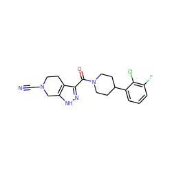 N#CN1CCc2c(C(=O)N3CCC(c4cccc(F)c4Cl)CC3)n[nH]c2C1 ZINC001772611120