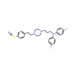 N#CSc1ccc(CCN2CCN(CCCN(c3ccc(F)cc3)c3ccc(F)cc3)CC2)cc1 ZINC000028636672