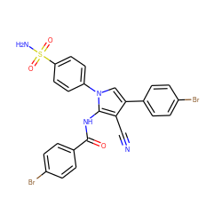 N#Cc1c(-c2ccc(Br)cc2)cn(-c2ccc(S(N)(=O)=O)cc2)c1NC(=O)c1ccc(Br)cc1 ZINC000299837385