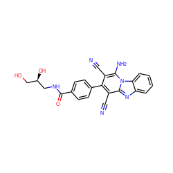 N#Cc1c(-c2ccc(C(=O)NC[C@H](O)CO)cc2)c(C#N)c2nc3ccccc3n2c1N ZINC000072176918