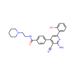 N#Cc1c(-c2ccc(C(=O)NCCN3CCCCC3)cc2)cc(-c2ccccc2O)nc1N ZINC000013488176