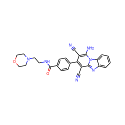 N#Cc1c(-c2ccc(C(=O)NCCN3CCOCC3)cc2)c(C#N)c2nc3ccccc3n2c1N ZINC000072175405