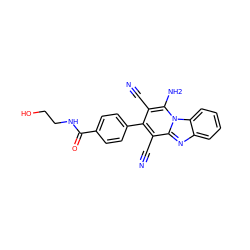 N#Cc1c(-c2ccc(C(=O)NCCO)cc2)c(C#N)c2nc3ccccc3n2c1N ZINC000072175153