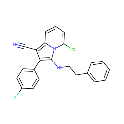 N#Cc1c(-c2ccc(F)cc2)c(NCCc2ccccc2)n2c(Cl)cccc12 ZINC000036185175