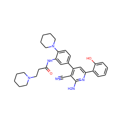 N#Cc1c(-c2ccc(N3CCCCC3)c(NC(=O)CCN3CCCCC3)c2)cc(-c2ccccc2O)nc1N ZINC000013488201