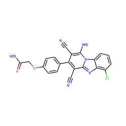 N#Cc1c(-c2ccc(OCC(N)=O)cc2)c(C#N)c2nc3c(Cl)cccc3n2c1N ZINC000072176122