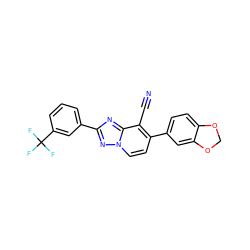 N#Cc1c(-c2ccc3c(c2)OCO3)ccn2nc(-c3cccc(C(F)(F)F)c3)nc12 ZINC000004050909