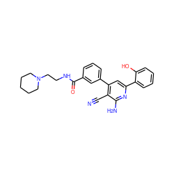 N#Cc1c(-c2cccc(C(=O)NCCN3CCCCC3)c2)cc(-c2ccccc2O)nc1N ZINC000013488175