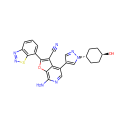 N#Cc1c(-c2cccc3nnsc23)oc2c(N)ncc(-c3cnn([C@H]4CC[C@H](O)CC4)c3)c12 ZINC000261165420