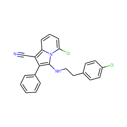 N#Cc1c(-c2ccccc2)c(NCCc2ccc(Cl)cc2)n2c(Cl)cccc12 ZINC000036185183