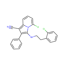 N#Cc1c(-c2ccccc2)c(NCCc2ccccc2Cl)n2c(Cl)cccc12 ZINC000036185185