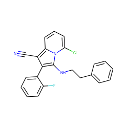 N#Cc1c(-c2ccccc2F)c(NCCc2ccccc2)n2c(Cl)cccc12 ZINC000036185196