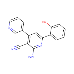 N#Cc1c(-c2cccnc2)cc(-c2ccccc2O)nc1N ZINC000028359333