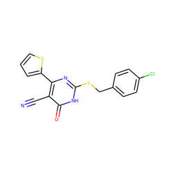 N#Cc1c(-c2cccs2)nc(SCc2ccc(Cl)cc2)[nH]c1=O ZINC000015989616