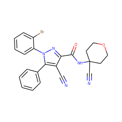 N#Cc1c(C(=O)NC2(C#N)CCOCC2)nn(-c2ccccc2Br)c1-c1ccccc1 ZINC000071318755