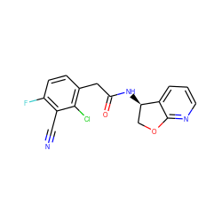 N#Cc1c(F)ccc(CC(=O)N[C@@H]2COc3ncccc32)c1Cl ZINC000146624048