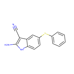 N#Cc1c(N)[nH]c2ccc(Sc3ccccc3)cc12 ZINC000001592871