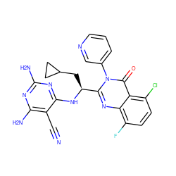 N#Cc1c(N)nc(N)nc1N[C@@H](CC1CC1)c1nc2c(F)ccc(Cl)c2c(=O)n1-c1cccnc1 ZINC000220851088