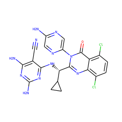 N#Cc1c(N)nc(N)nc1N[C@H](c1nc2c(Cl)ccc(Cl)c2c(=O)n1-c1cnc(N)cn1)C1CC1 ZINC001772590163