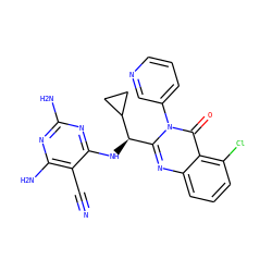 N#Cc1c(N)nc(N)nc1N[C@H](c1nc2cccc(Cl)c2c(=O)n1-c1cccnc1)C1CC1 ZINC000220883104