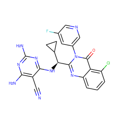 N#Cc1c(N)nc(N)nc1N[C@H](c1nc2cccc(Cl)c2c(=O)n1-c1cncc(F)c1)C1CC1 ZINC000220883702