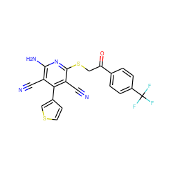 N#Cc1c(N)nc(SCC(=O)c2ccc(C(F)(F)F)cc2)c(C#N)c1-c1ccsc1 ZINC000053229040