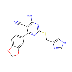 N#Cc1c(N)nc(SCc2c[nH]cn2)nc1-c1ccc2c(c1)OCO2 ZINC000169307010