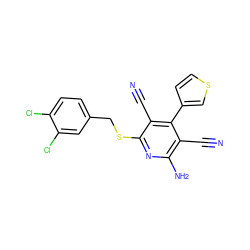 N#Cc1c(N)nc(SCc2ccc(Cl)c(Cl)c2)c(C#N)c1-c1ccsc1 ZINC000053295696