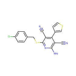 N#Cc1c(N)nc(SCc2ccc(Cl)cc2)c(C#N)c1-c1ccsc1 ZINC000053244030