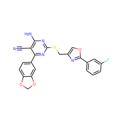 N#Cc1c(N)nc(SCc2coc(-c3cccc(F)c3)n2)nc1-c1ccc2c(c1)OCO2 ZINC000169312304