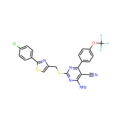 N#Cc1c(N)nc(SCc2csc(-c3ccc(Cl)cc3)n2)nc1-c1ccc(OC(F)(F)F)cc1 ZINC000169312297