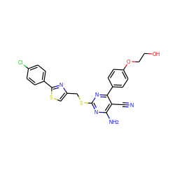 N#Cc1c(N)nc(SCc2csc(-c3ccc(Cl)cc3)n2)nc1-c1ccc(OCCO)cc1 ZINC000169312291