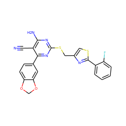 N#Cc1c(N)nc(SCc2csc(-c3ccccc3F)n2)nc1-c1ccc2c(c1)OCO2 ZINC000169312318