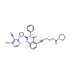 N#Cc1c(N)ncnc1N1CC[C@H]1c1nc2cccc(C#CCCCC(=O)N3CCCC3)c2c(=O)n1-c1ccccc1 ZINC001772600043