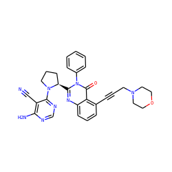 N#Cc1c(N)ncnc1N1CCC[C@H]1c1nc2cccc(C#CCN3CCOCC3)c2c(=O)n1-c1ccccc1 ZINC001772593402