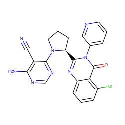 N#Cc1c(N)ncnc1N1CCC[C@H]1c1nc2cccc(Cl)c2c(=O)n1-c1cccnc1 ZINC000221086391