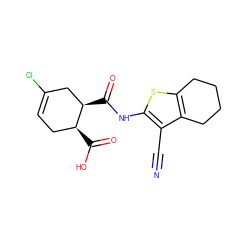 N#Cc1c(NC(=O)[C@@H]2CC(Cl)=CC[C@@H]2C(=O)O)sc2c1CCCC2 ZINC000005046248