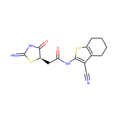 N#Cc1c(NC(=O)C[C@H]2SC(=N)NC2=O)sc2c1CCCC2 ZINC000005829927