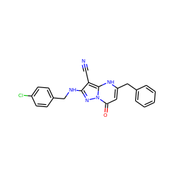 N#Cc1c(NCc2ccc(Cl)cc2)nn2c(=O)cc(Cc3ccccc3)[nH]c12 ZINC000473247921