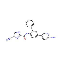 N#Cc1c[nH]c(C(=O)Nc2ccc(-c3ccc(N)nc3)cc2C2=CCCCC2)n1 ZINC000053312716