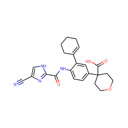 N#Cc1c[nH]c(C(=O)Nc2ccc(C3(C(=O)O)CCOCC3)cc2C2=CCCCC2)n1 ZINC000145729086