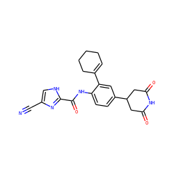 N#Cc1c[nH]c(C(=O)Nc2ccc(C3CC(=O)NC(=O)C3)cc2C2=CCCCC2)n1 ZINC000053313305