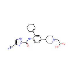 N#Cc1c[nH]c(C(=O)Nc2ccc(C3CCN(CC(=O)O)CC3)cc2C2=CCCCC2)n1 ZINC000038246757