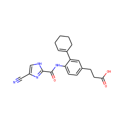 N#Cc1c[nH]c(C(=O)Nc2ccc(CCC(=O)O)cc2C2=CCCCC2)n1 ZINC000103281335