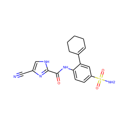 N#Cc1c[nH]c(C(=O)Nc2ccc(S(N)(=O)=O)cc2C2=CCCCC2)n1 ZINC000103285563