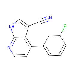 N#Cc1c[nH]c2nccc(-c3cccc(Cl)c3)c12 ZINC001242147451