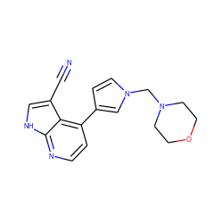 N#Cc1c[nH]c2nccc(-c3ccn(CN4CCOCC4)c3)c12 ZINC000219690310