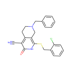 N#Cc1c2c(c(SCc3ccccc3Cl)[nH]c1=O)CN(Cc1ccccc1)CC2 ZINC000073160359