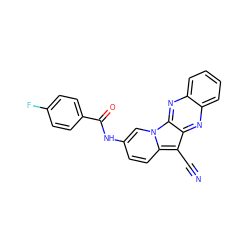 N#Cc1c2nc3ccccc3nc2n2cc(NC(=O)c3ccc(F)cc3)ccc12 ZINC000002236618